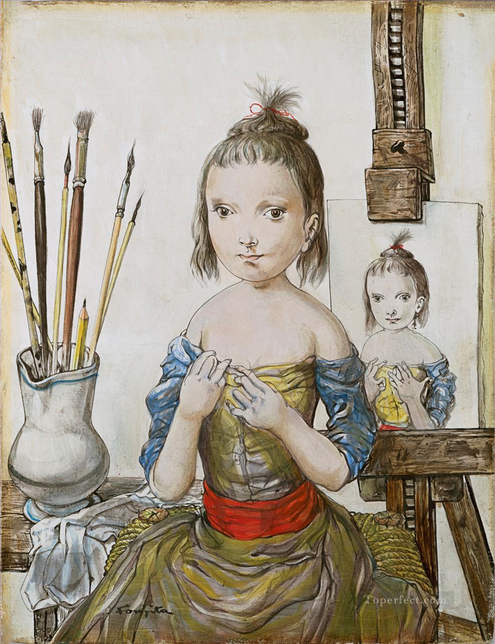 JEUNE FILLE DANS ATELIER DE ARTISTE Leonard Tsuguharu Foujita Japanese Oil Paintings
